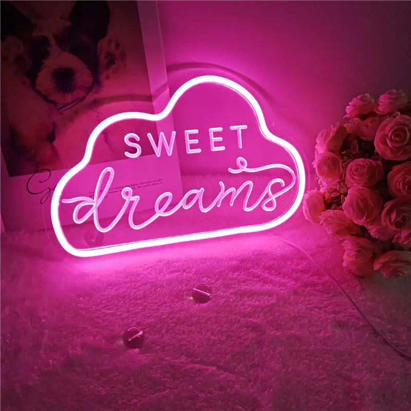 Aesthetic neon sign for room ambiance and decor - sweet dreams / blue