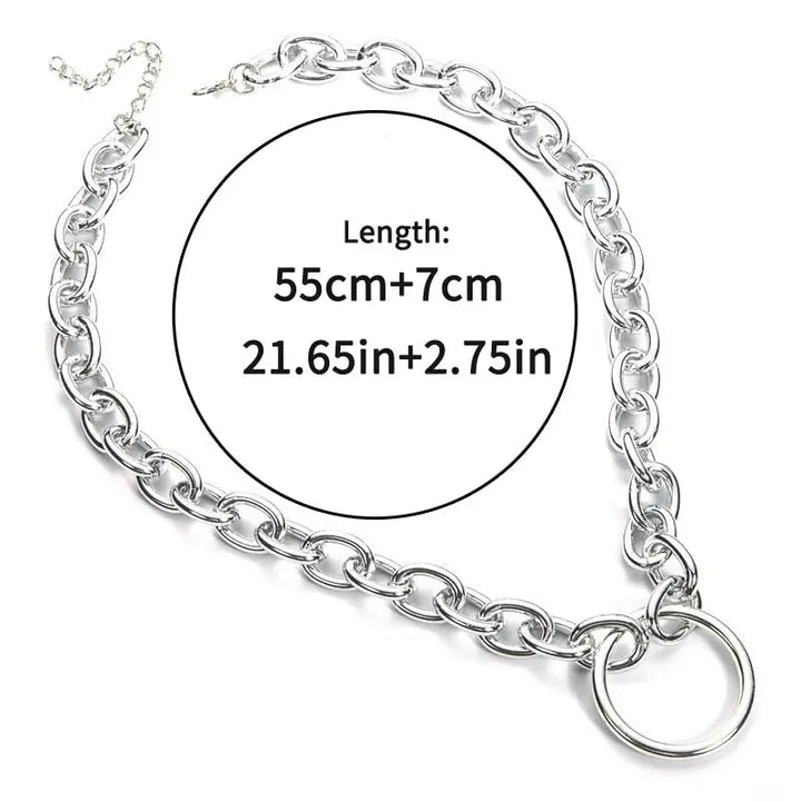 Aesthetic o-ring chain necklace for y2k styles and jackets - silver - accessories