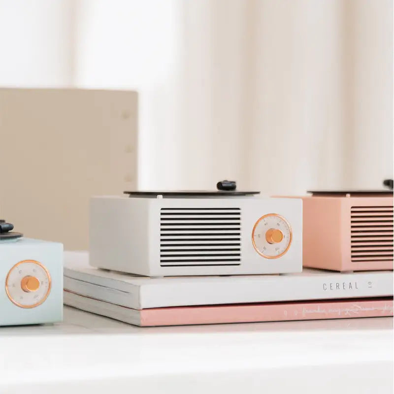 Aesthetic retro vinyl speaker for stylish room decor and music enjoyment