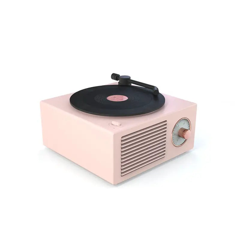 Aesthetic retro vinyl speaker for stylish room decor and music enjoyment - pink