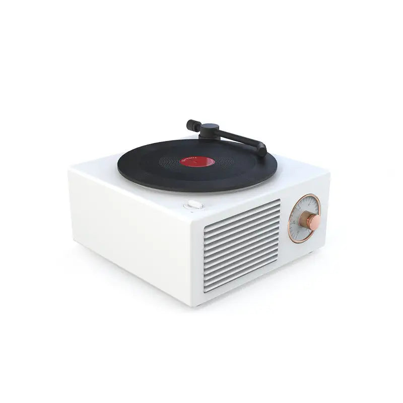 Aesthetic retro vinyl speaker for stylish room decor and music enjoyment - white