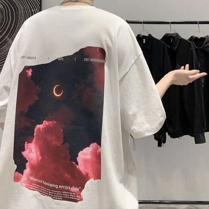 Unisex crescent moon cotton tee with aesthetic sky design