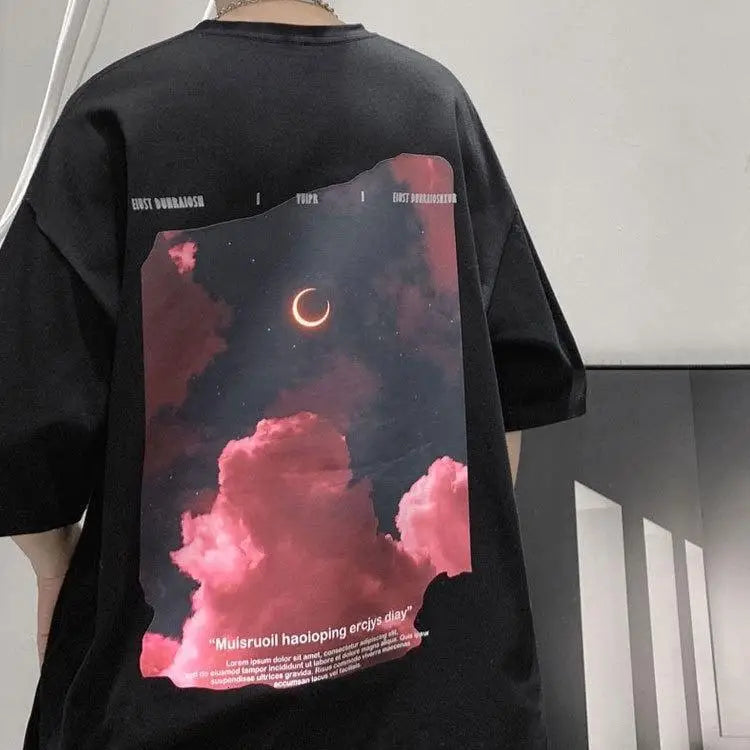 Unisex crescent moon cotton tee with aesthetic sky design