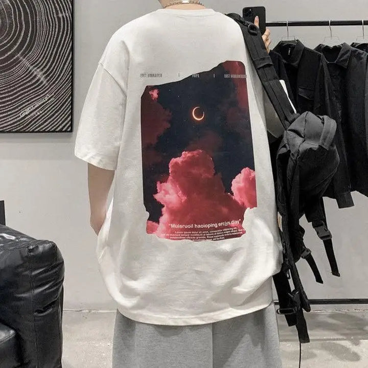 Unisex crescent moon cotton tee with aesthetic sky design - white / s