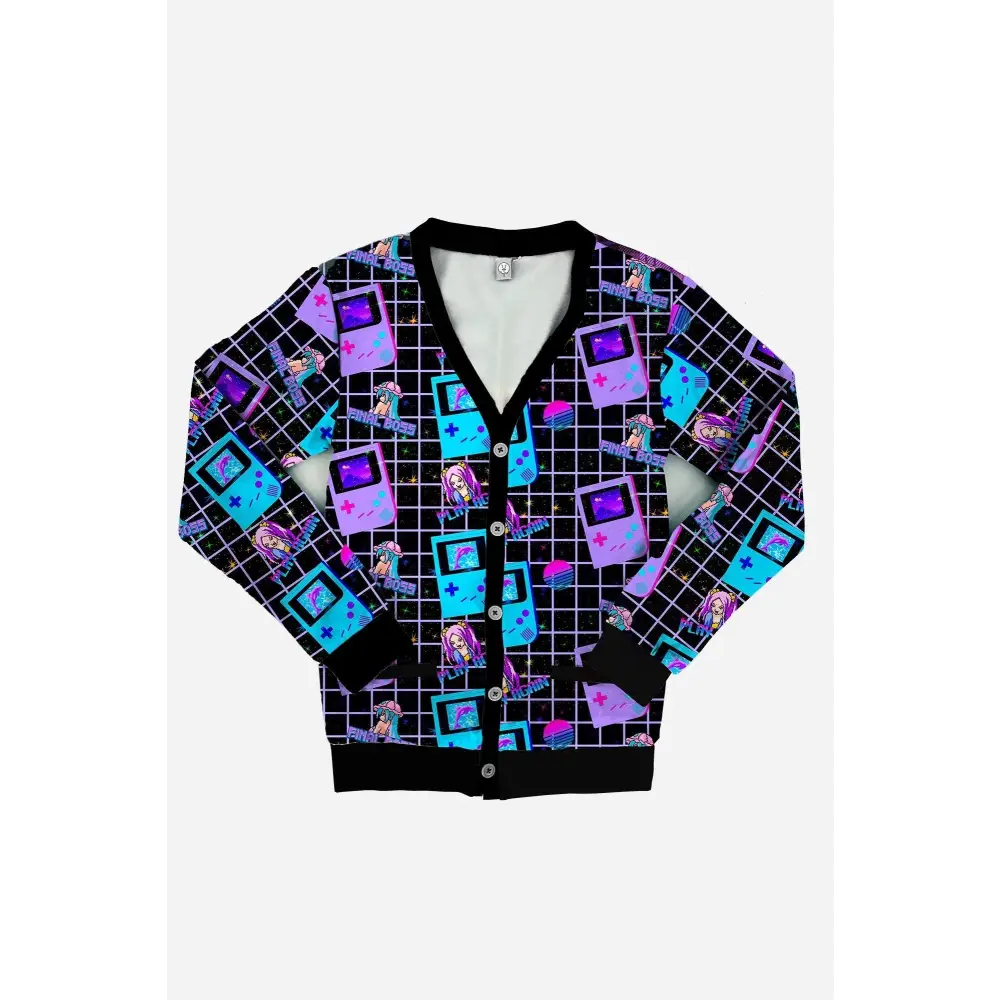 Aesthetic video game black cardigan - s - sweater