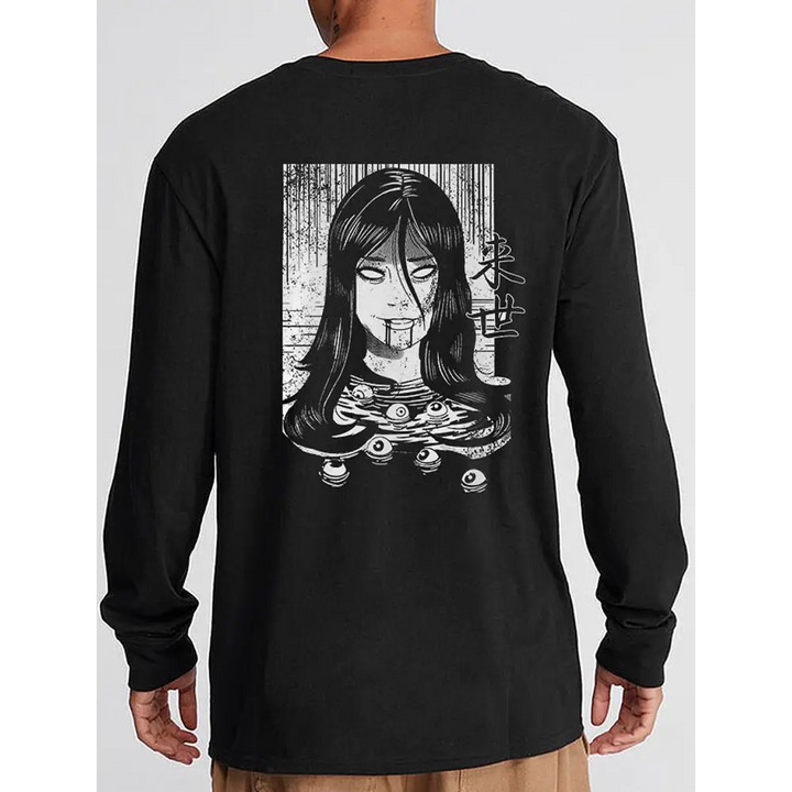 Unisex long sleeve life graphic tee with unique grunge effect - s / black