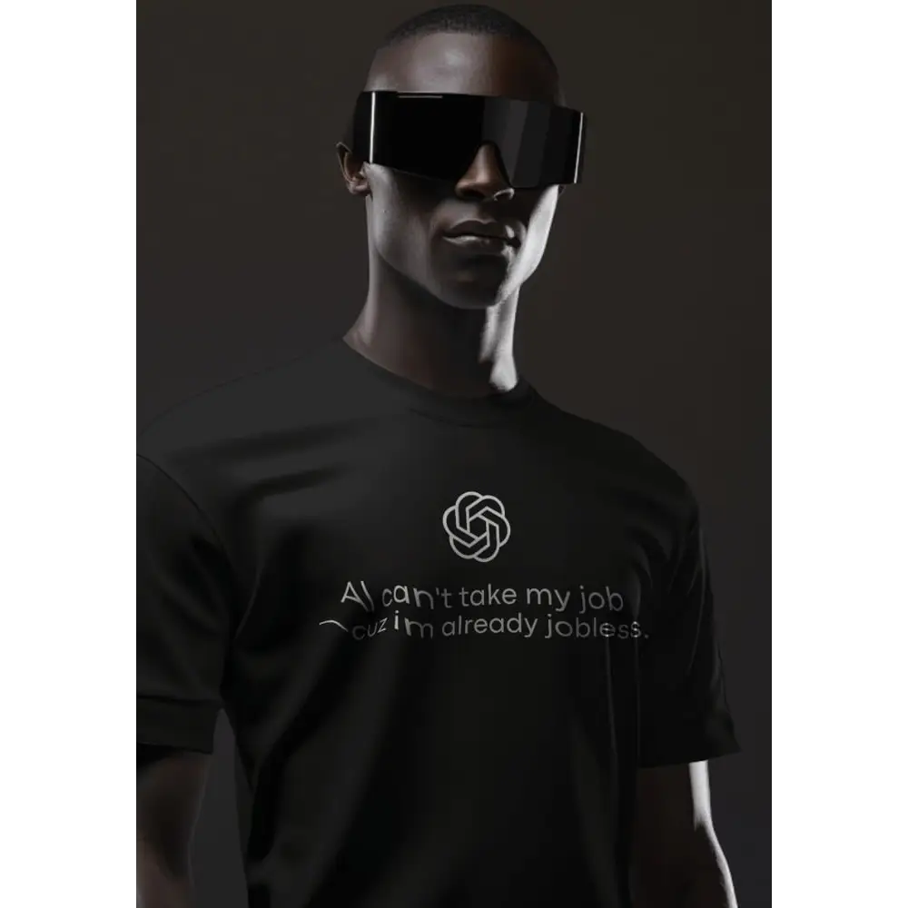 Y2k inspired tee blending humor with technology and employment conversation - black / s