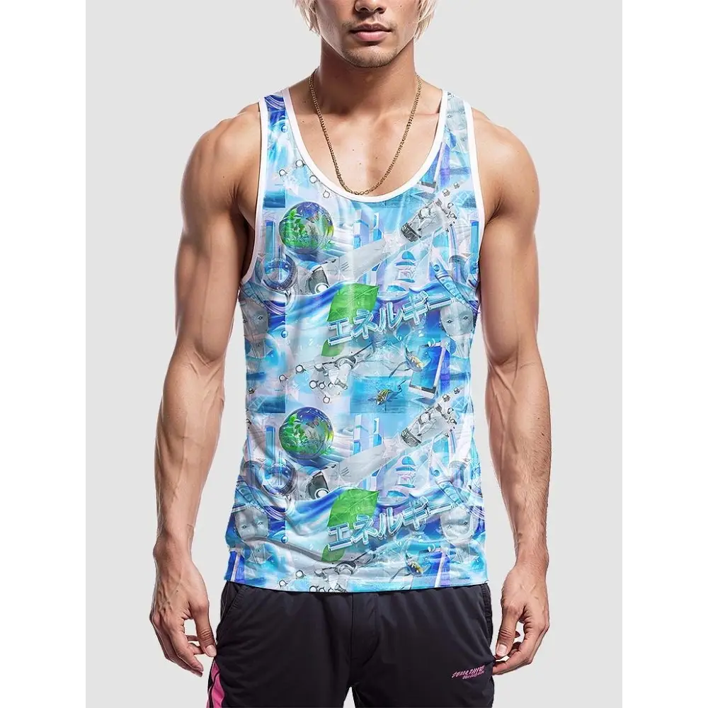 All over print tank top with self-fabric neck binding for men - s - men’s (t57)