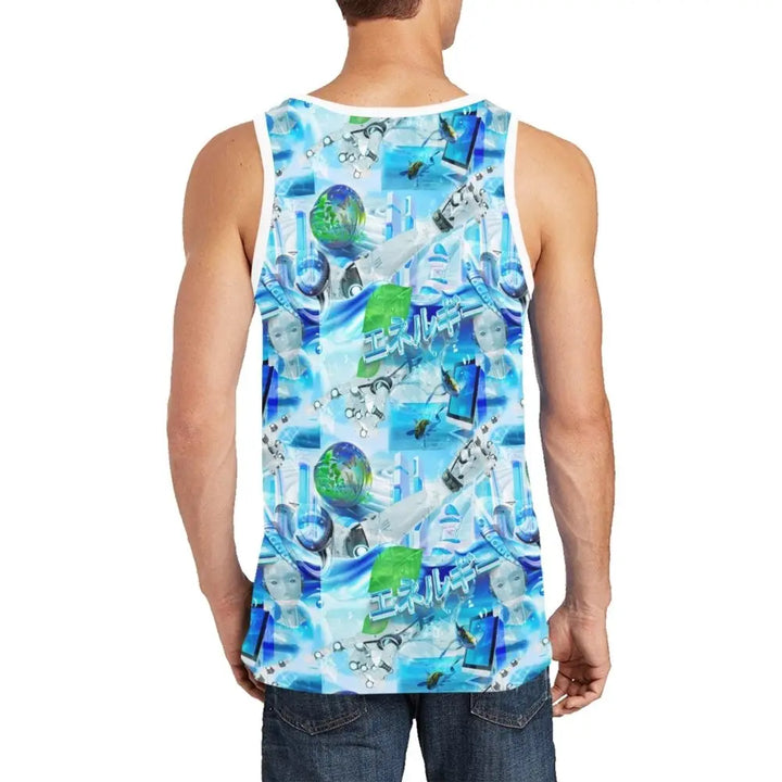 All over print tank top with self-fabric neck binding for men - men’s (t57)