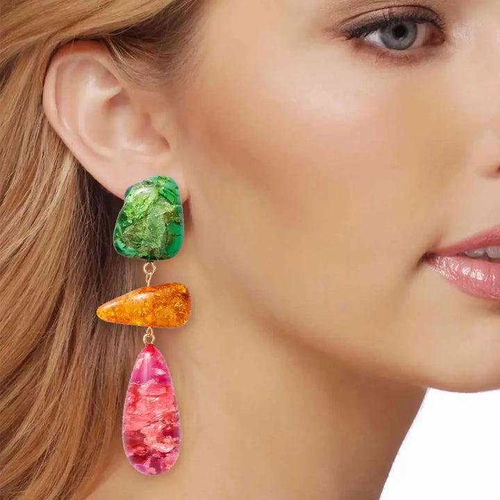 Alloy & resinous dangle earrings - multicolor / one size