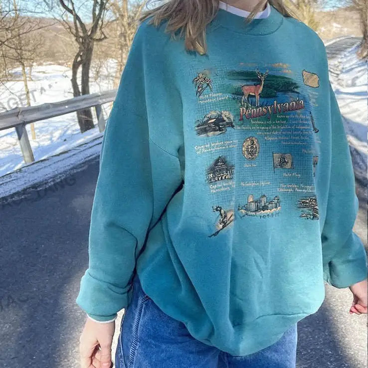 Vintage pennsylvania y2k crewneck sweatshirt with relaxed fit - sweatshirts