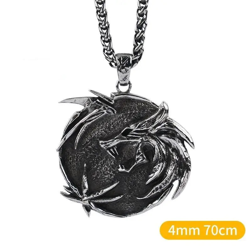 Ancient wolf necklace y2k - pendant 4mm70cm black silver wheat chain - necklaces