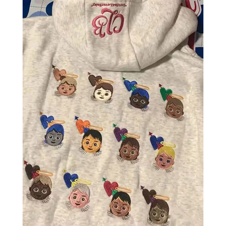 Angel emoji embroidery hoodie