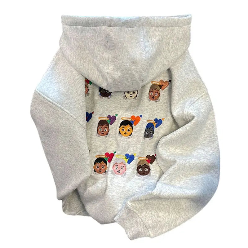 Angel emoji embroidery hoodie - m / grey