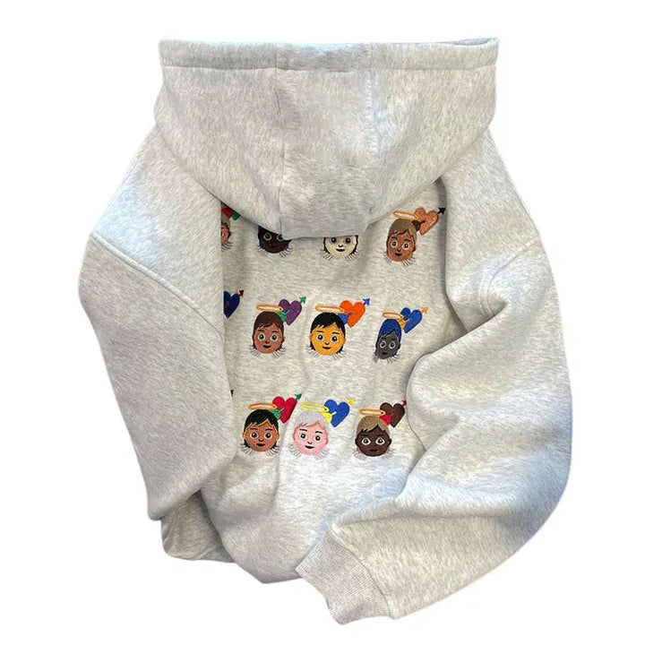 Angel emoji embroidery hoodie for aesthetic outfit lovers - m / grey