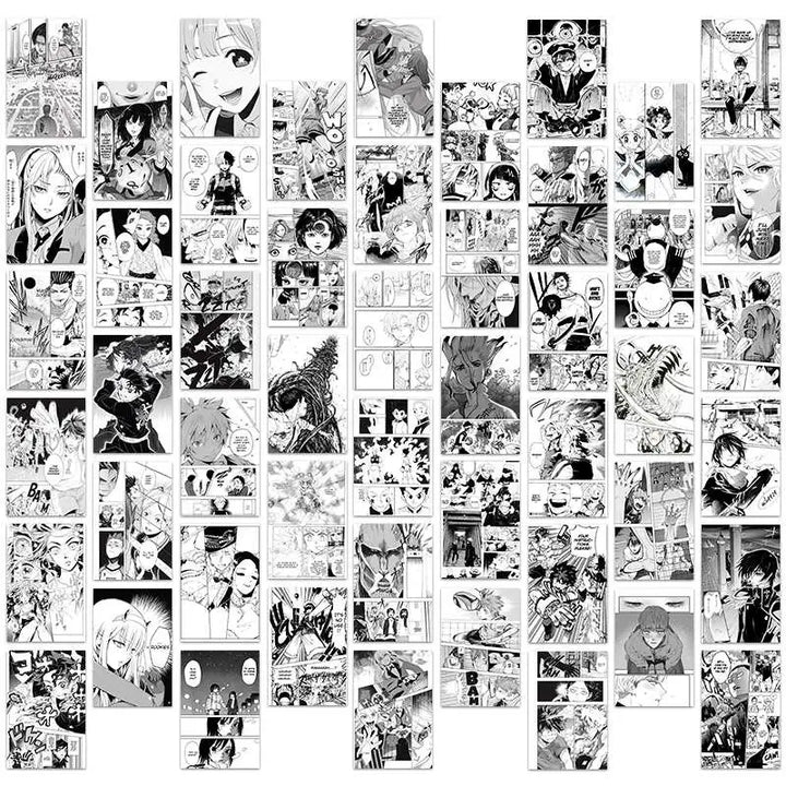 Anime collage kit for aesthetic room decor with 50 manga-themed cards - posters prints & visual artwork