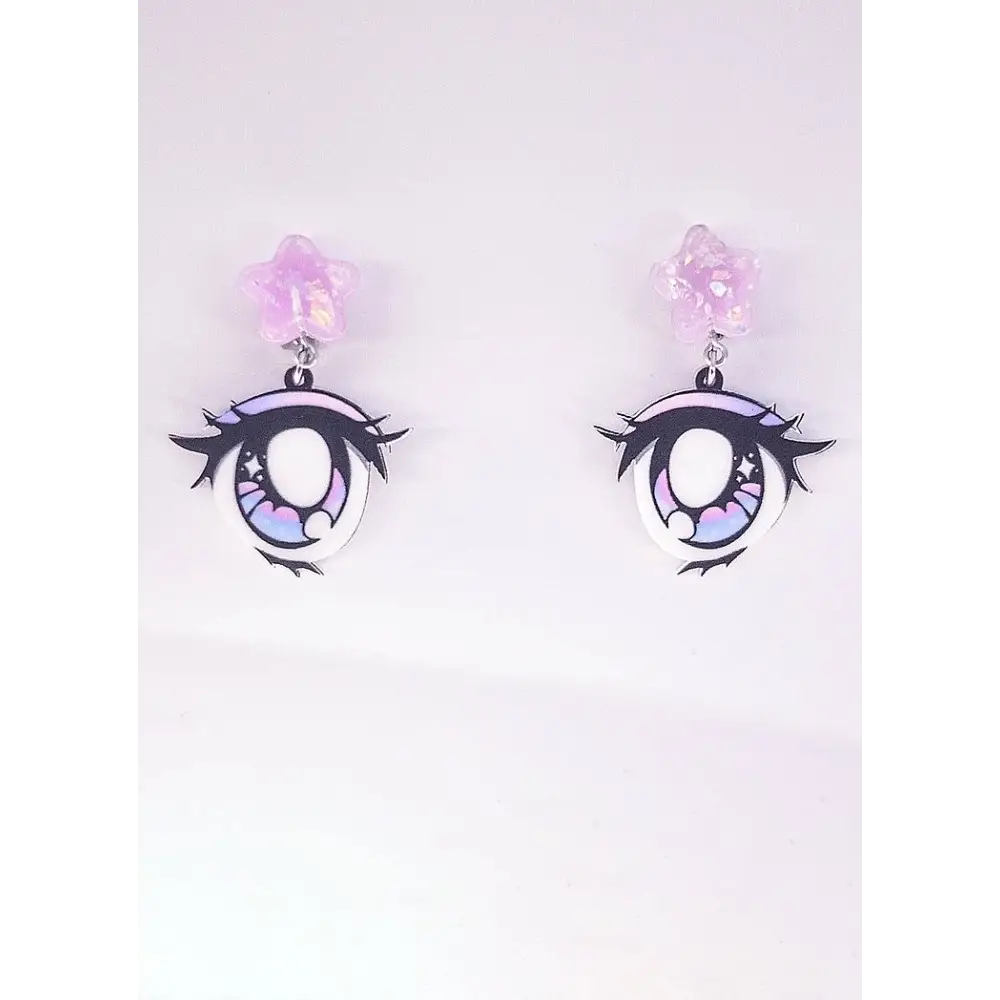 Anime eye choker necklace with clip-on star pendant earrings - one size - earrings