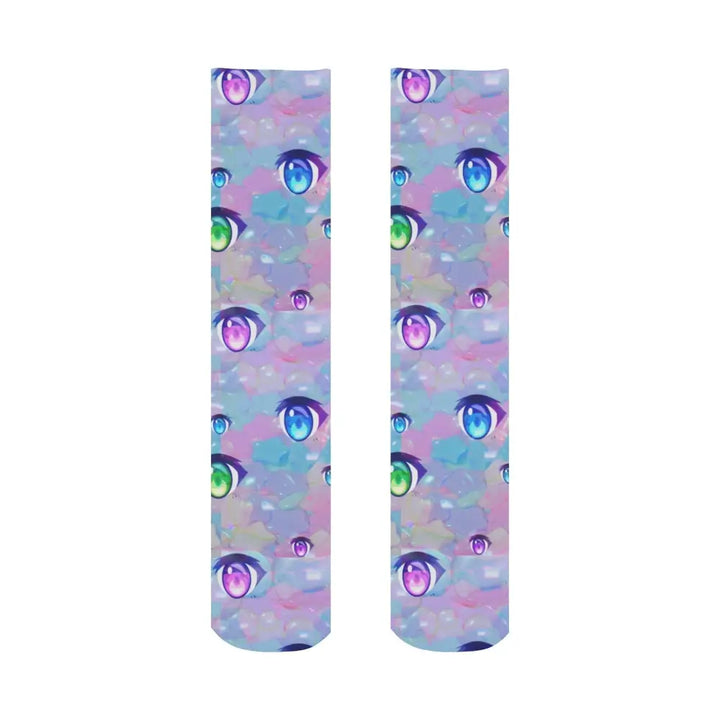 Anime eye pattern crew socks - one size - all over print for men