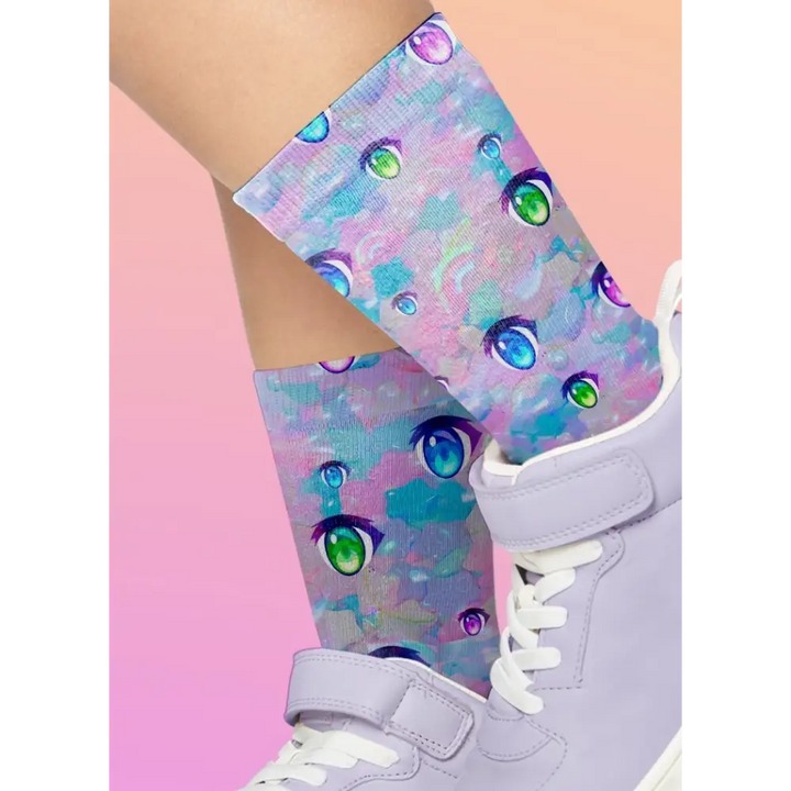 Anime eye pattern crew socks - one size - all over print for men