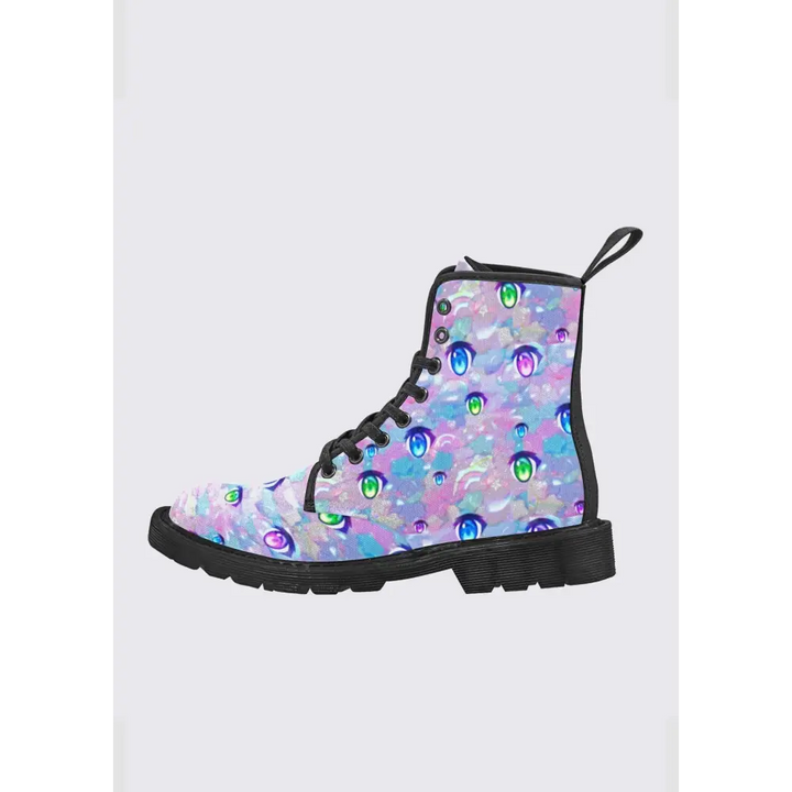 Anime eye combat boots inspired by y2k dreamcore aesthetic