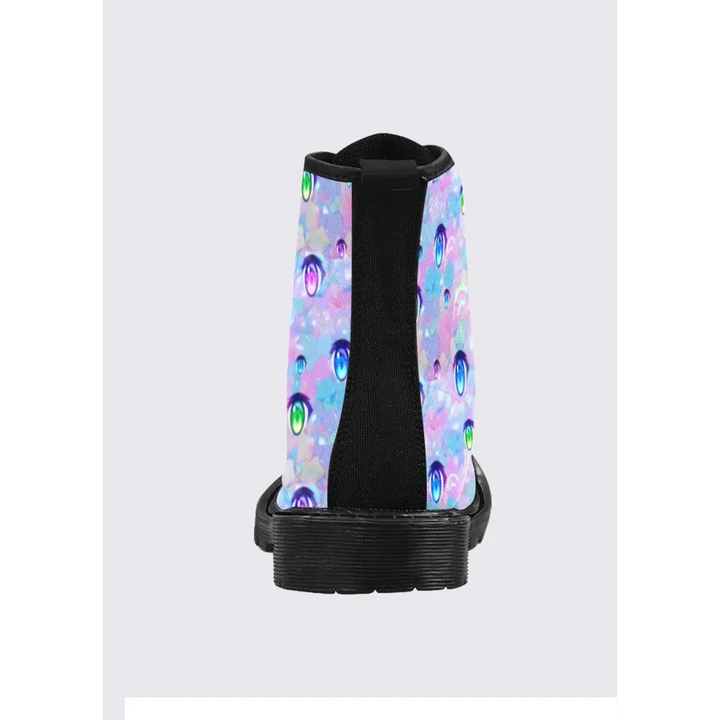 Anime eye combat boots inspired by y2k dreamcore aesthetic