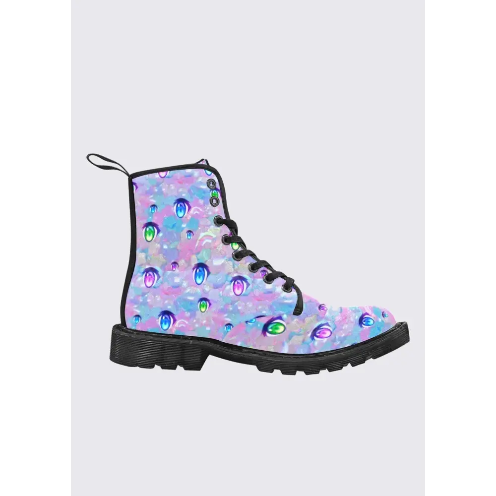 Anime eye combat boots inspired by y2k dreamcore aesthetic