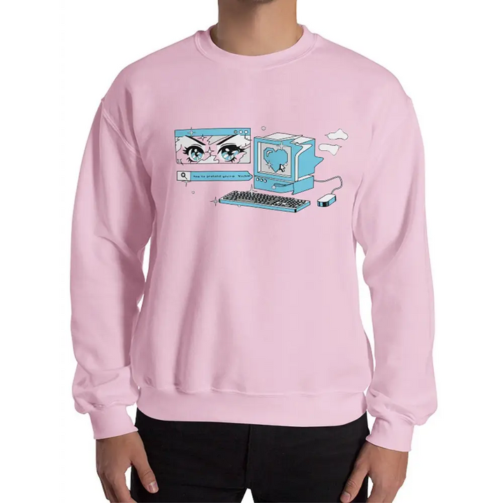 Anime glitchcore classic fit sweatshirt with air-jet spun yarn - light pink / s