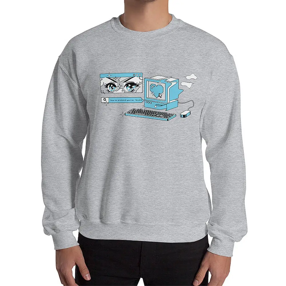 Anime glitchcore classic fit sweatshirt with air-jet spun yarn - sport grey / s