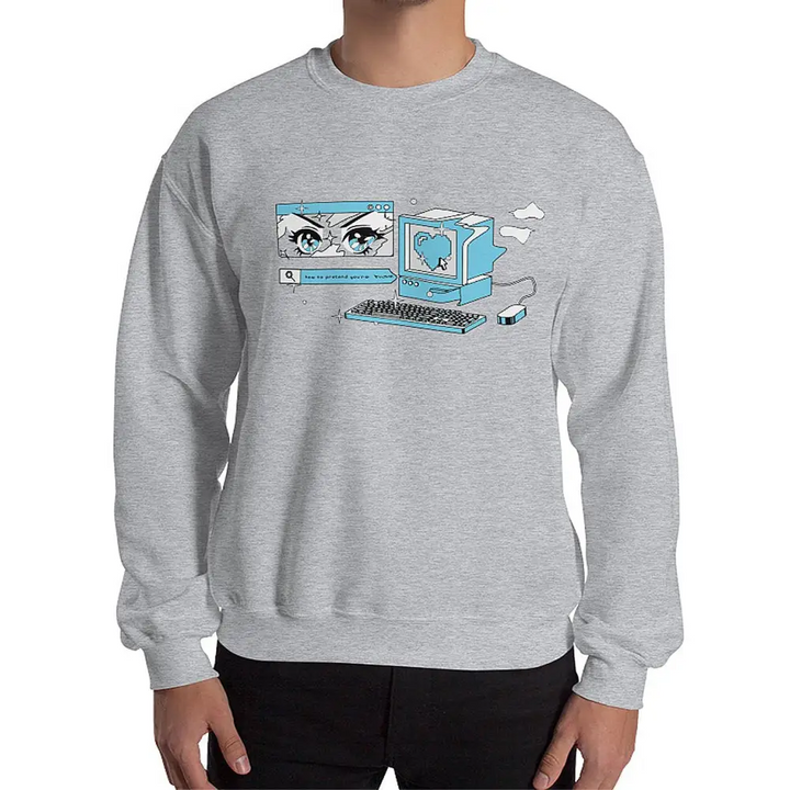 Anime glitch computer graphic sweatshirt - sport grey / s