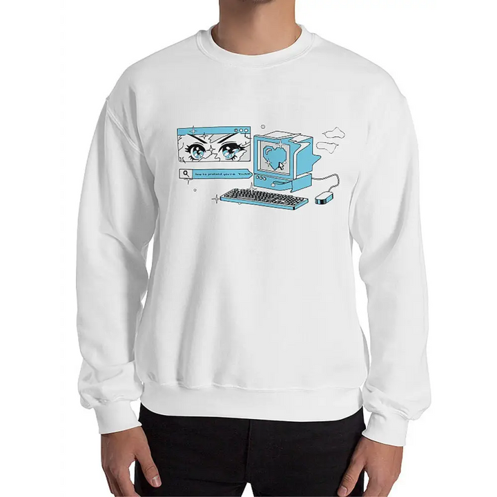 Anime glitchcore classic fit sweatshirt with air-jet spun yarn - white / s