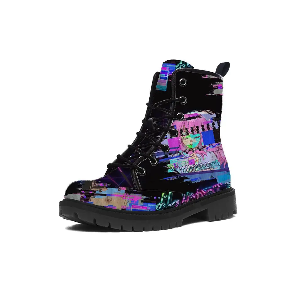 Y2k lace-up floral combat boots with black rubber outsole - us6.5 - martin for women (black) (1203h)