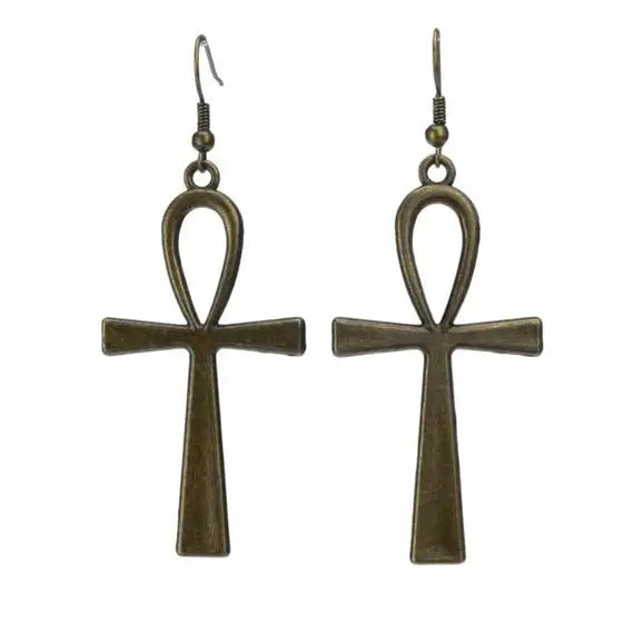 Egyptian ankh statement earrings in art deco y2k style - bronze - earrings