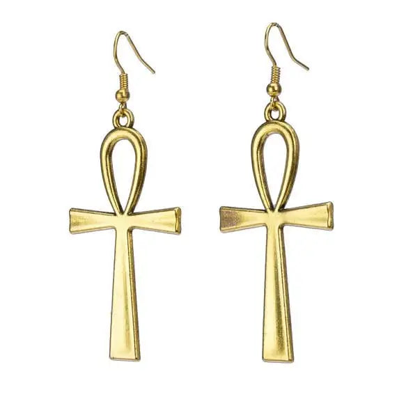 Egyptian ankh statement earrings in art deco y2k style - gold - earrings