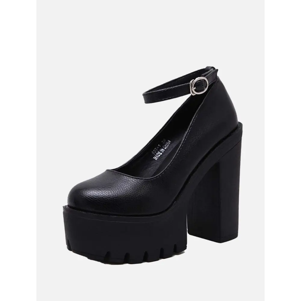 Y2k ankle strap pumps with square heel and buckle accent - black / 4.5 - heels