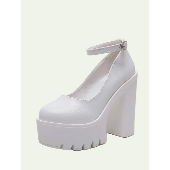 Y2k ankle strap pumps with square heel and buckle accent - white / 4.5 - heels