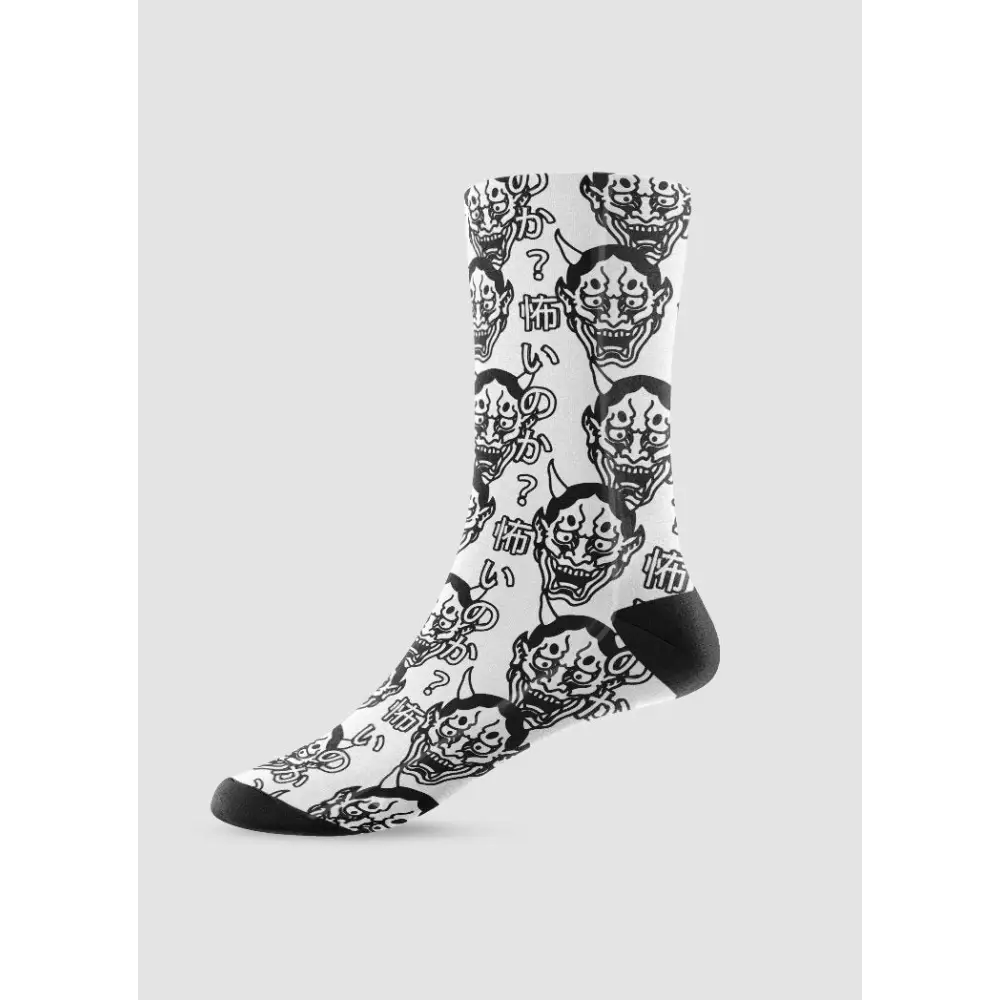 Hannya crew socks featuring japanese masks for unique style - one size - crew socks