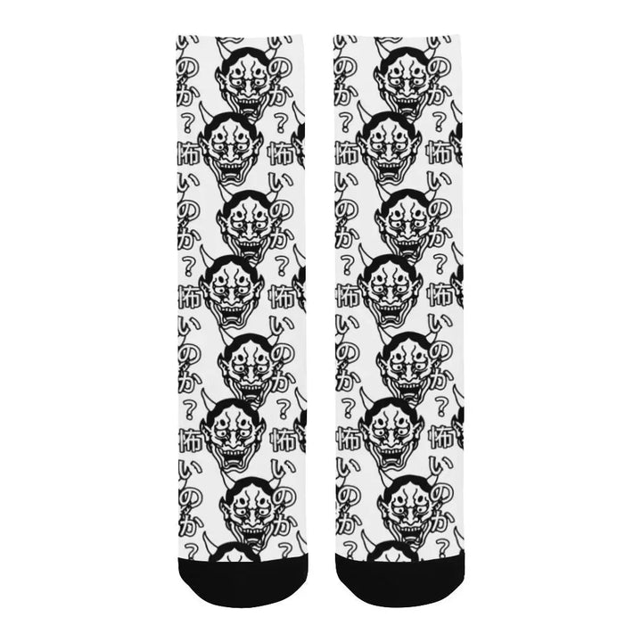 Hannya crew socks featuring japanese masks for unique style - one size - crew socks