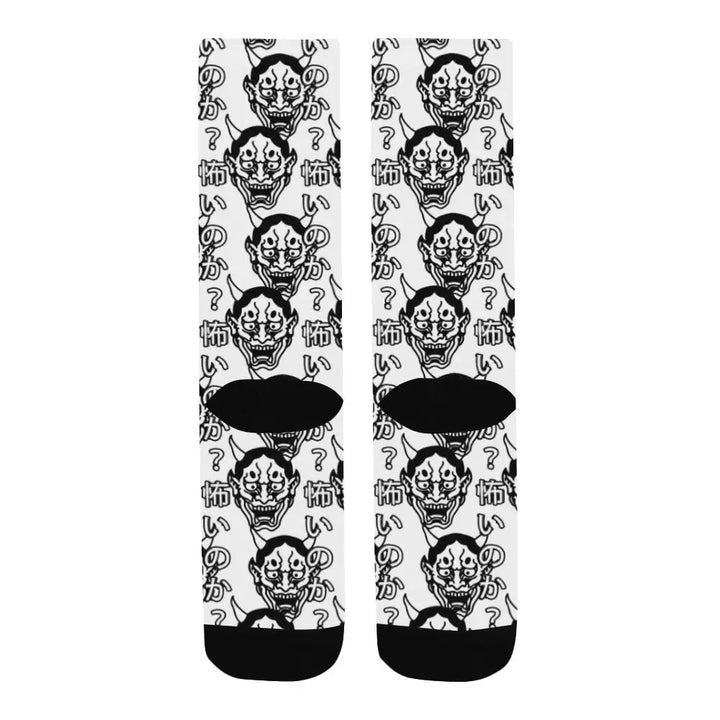 Hannya crew socks featuring japanese masks for unique style - one size - crew socks