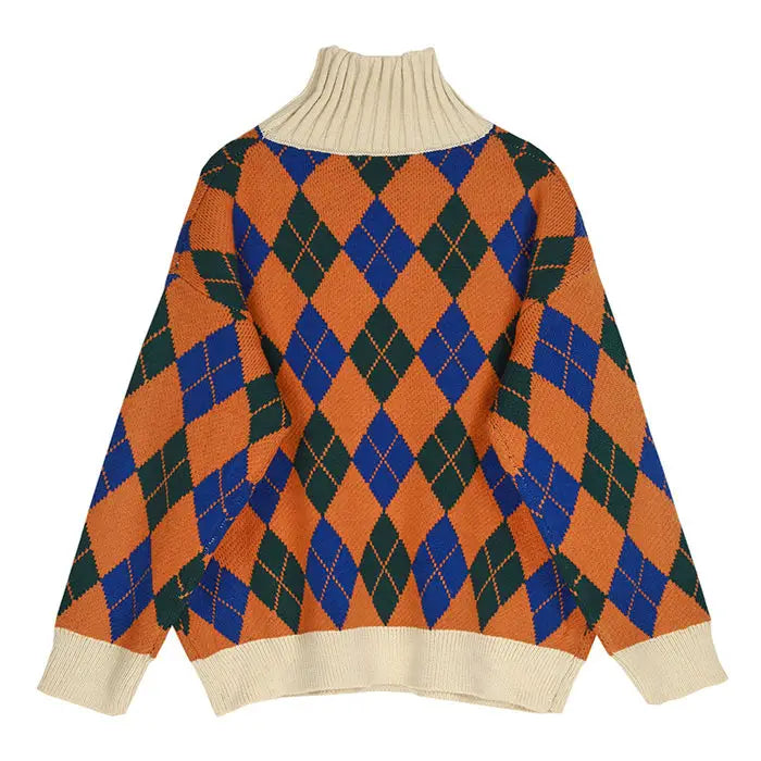 Argyle pattern turtleneck sweater