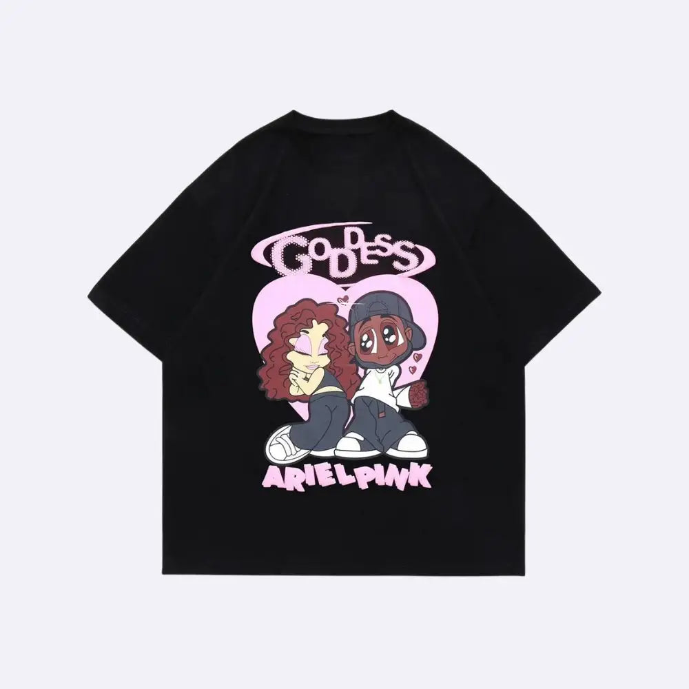 Goddess arielpink y2k graphic crew neck tee in 100% cotton - black / s