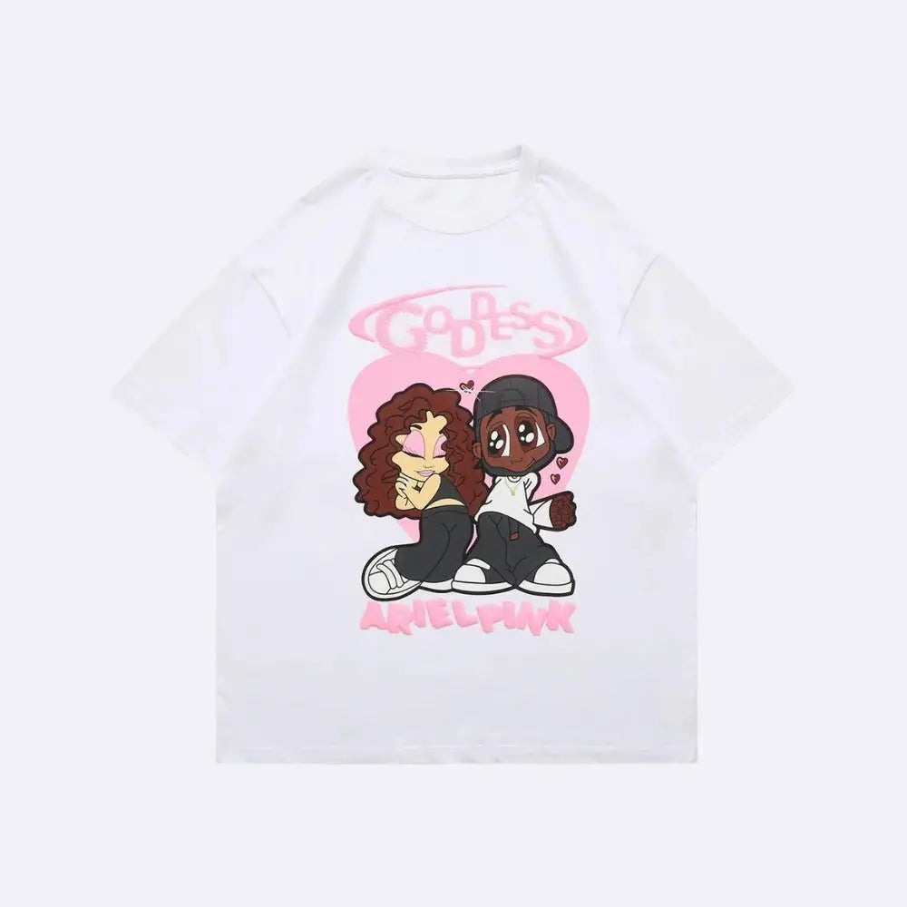 Goddess arielpink y2k graphic crew neck tee in 100% cotton - white / s