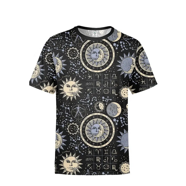 Astrology zodiac all over printed t-shirt - xs / blue - t-shirt