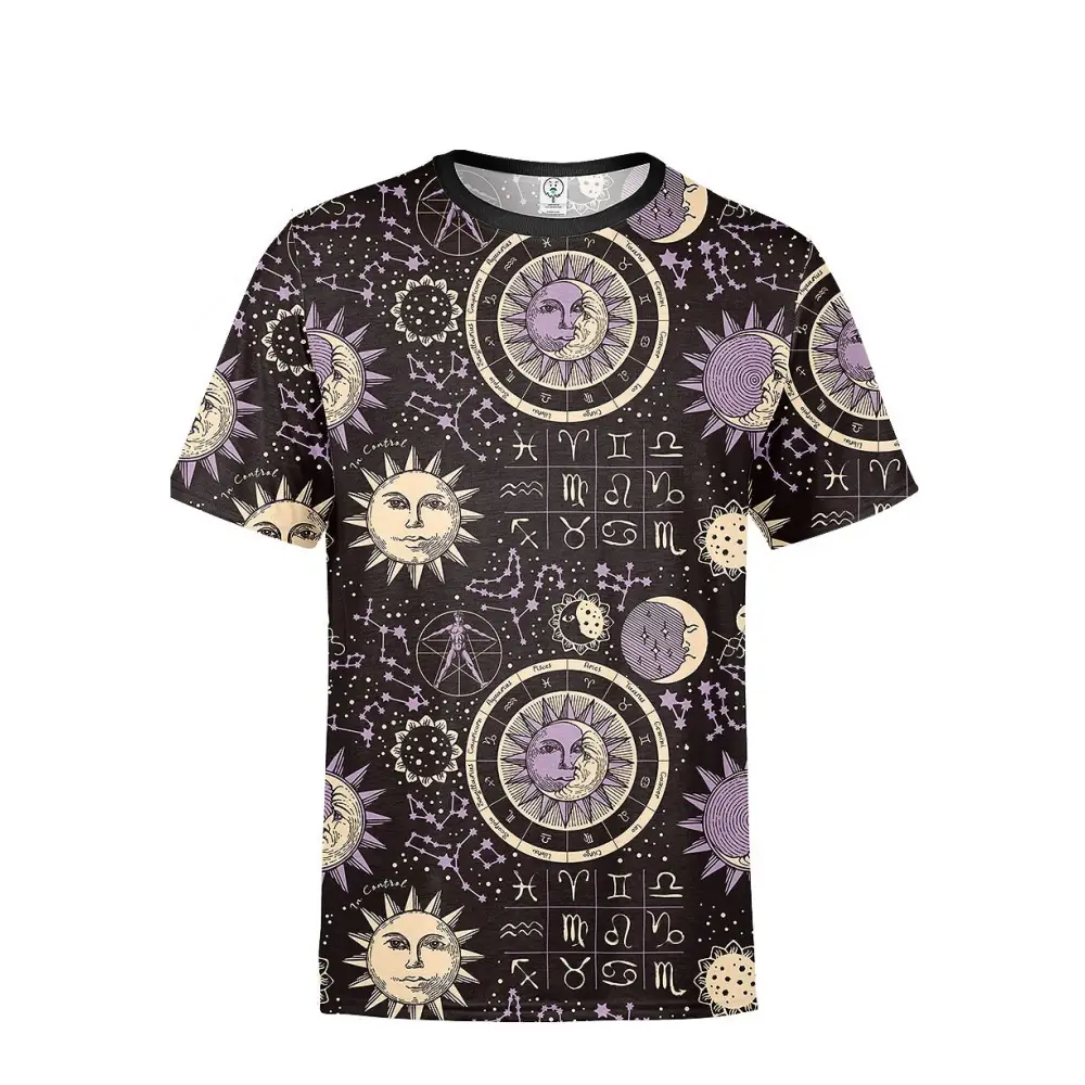 Y2k unisex all over print t-shirt in soft polyester spandex - xs / purple - t-shirt