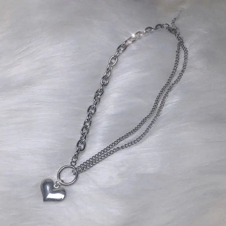 Asymmetric heart necklace - standart / silver