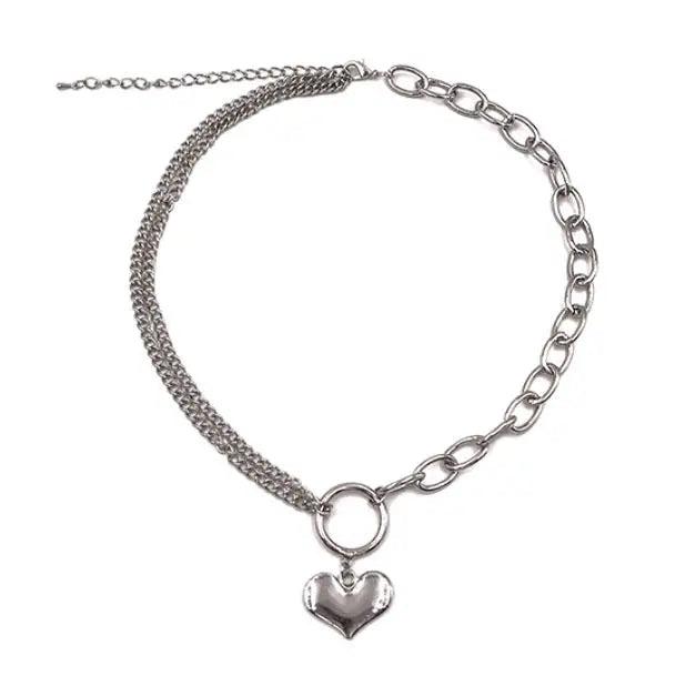 Asymmetric heart necklace - standart / silver