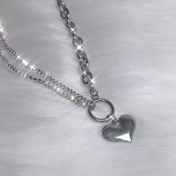 Asymmetric heart necklace - standart / silver