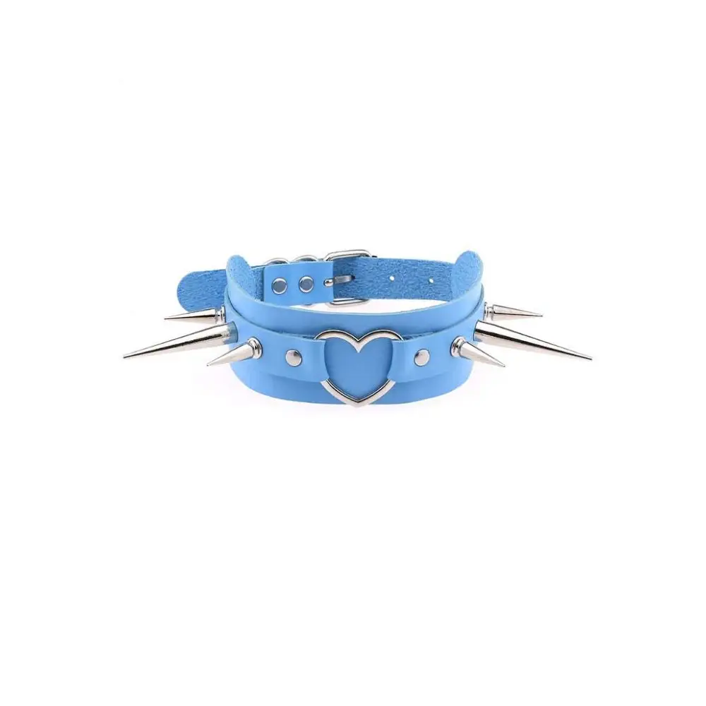 Kawaii baby blue spiked heart collar necklace for fashionable occasions - one size / accessories