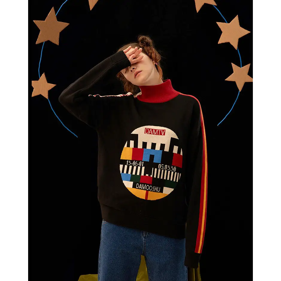 Supa sikk oversized y2k sweater with smpte color bars design - free size / black - sweaters