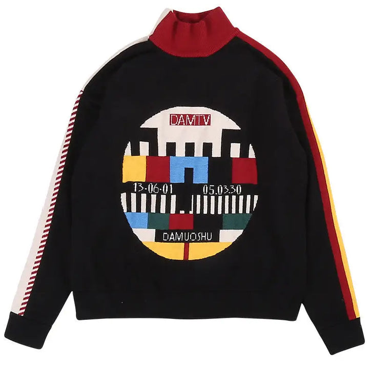 Supa sikk oversized y2k sweater with smpte color bars design - free size / black - sweaters