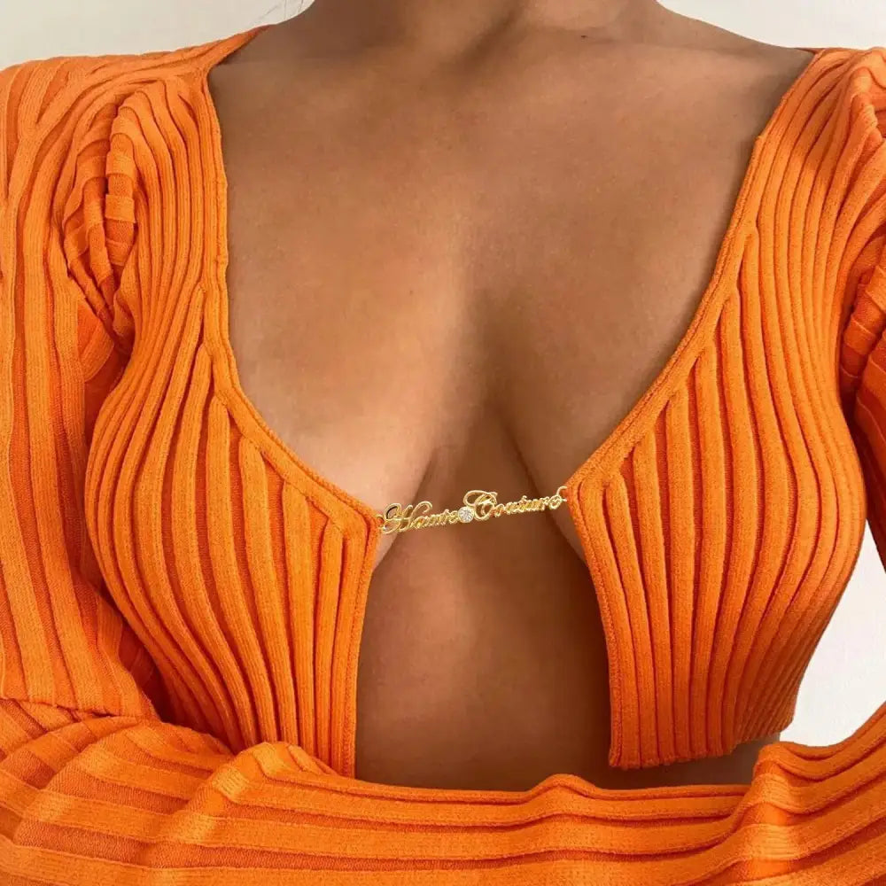 Baddie knitted open front crop top - orange / s